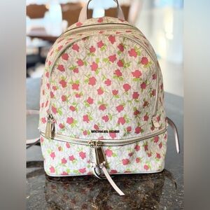 Michael Kors Rhea Cream Backpack with Pink Floral Print